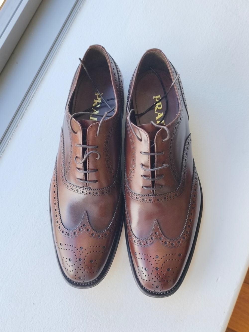 Prada Men's Full Brogue Leather Business Shoes | Brown | US 8.5